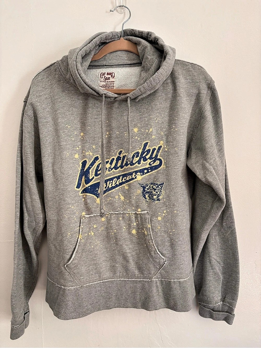 Vintage Kentucky Wildcats Cat Bird Seat Hoodie Large Gray Distressed Graphic